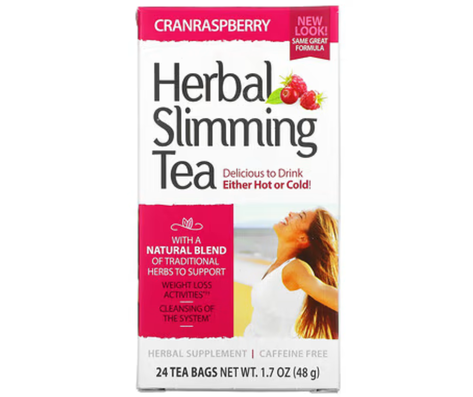21st Century, Té de hierbas adelgazante, Cranraspberry, sin cafeína, 24 bolsitas de té, 1.6 oz (45 g)