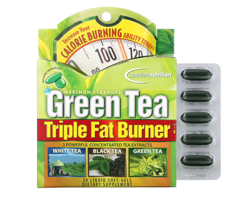 Applied Nutrition, Green Tea Triple Fat Burner, Quemador de grasas triple con té verde, 30 cápsulas blandas con contenido líquido