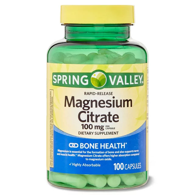 Spring Valley Cápsulas de suplemento dietético para la salud ósea de citrato de magnesio de liberación rápida, 100 mg